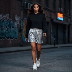 Savage X Fenty Metallic Silver Club Party Slouchy Oversized Shorts Size XL